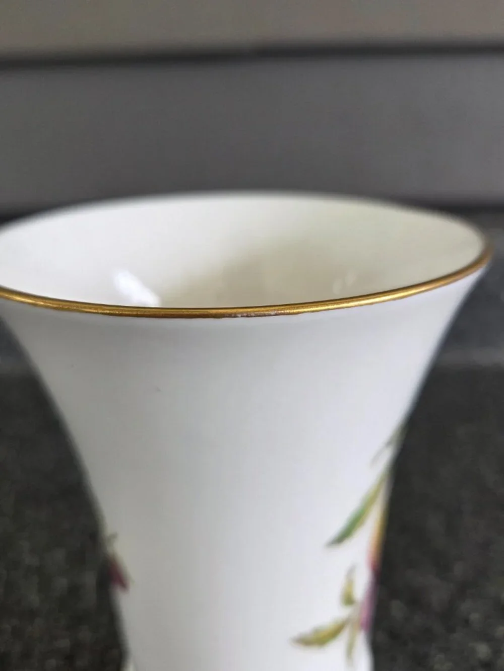Vintage Spode Bone China Footed Spilled/Bud Vase Fruit & Foliage Gold Rim J 172